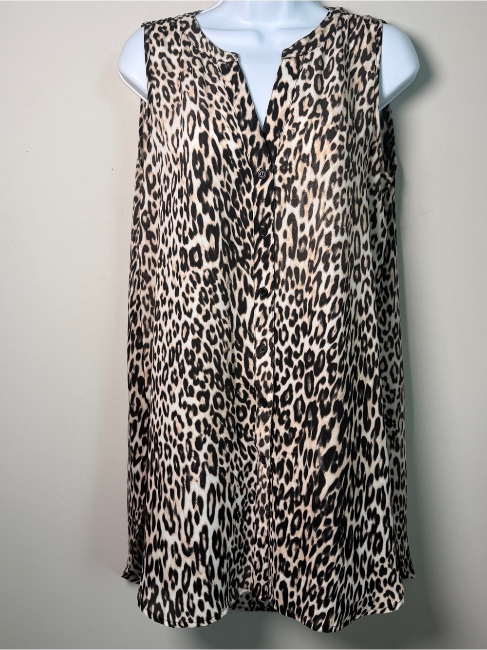 Spense Leopard Print Sleeveless Button Front Tunic Size M Summer Maximalist